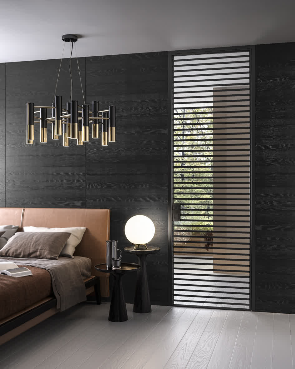 G LIKE BATTENTE HORIZON telaio metallo nero parquet rovere laccato bianco a poro aperto