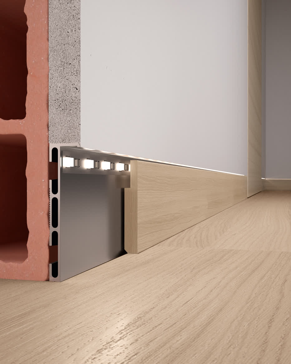 Garofoli battiscopa rovere Ice striscia led