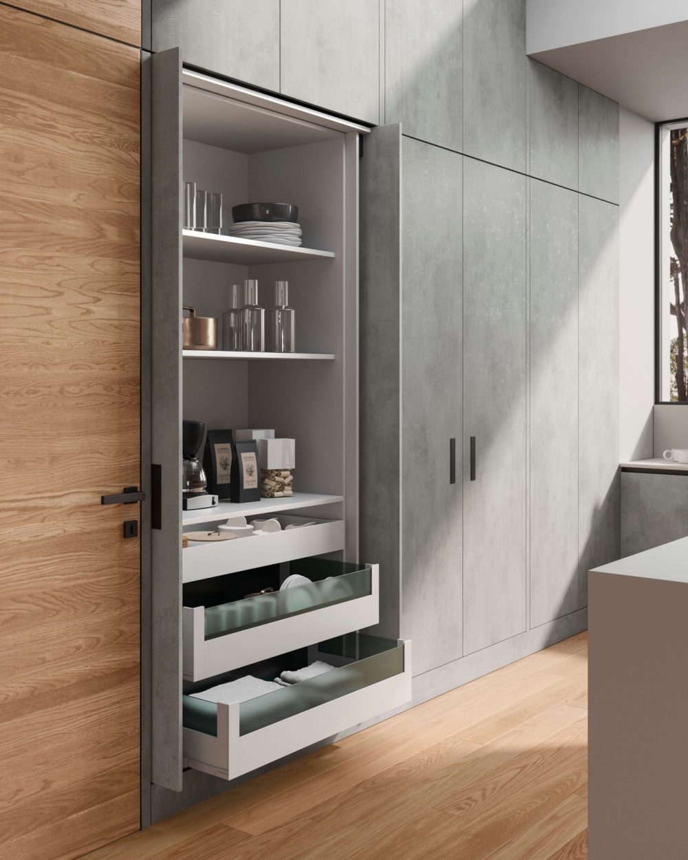 Boiserie e mensole in legno per cucina Garofoli