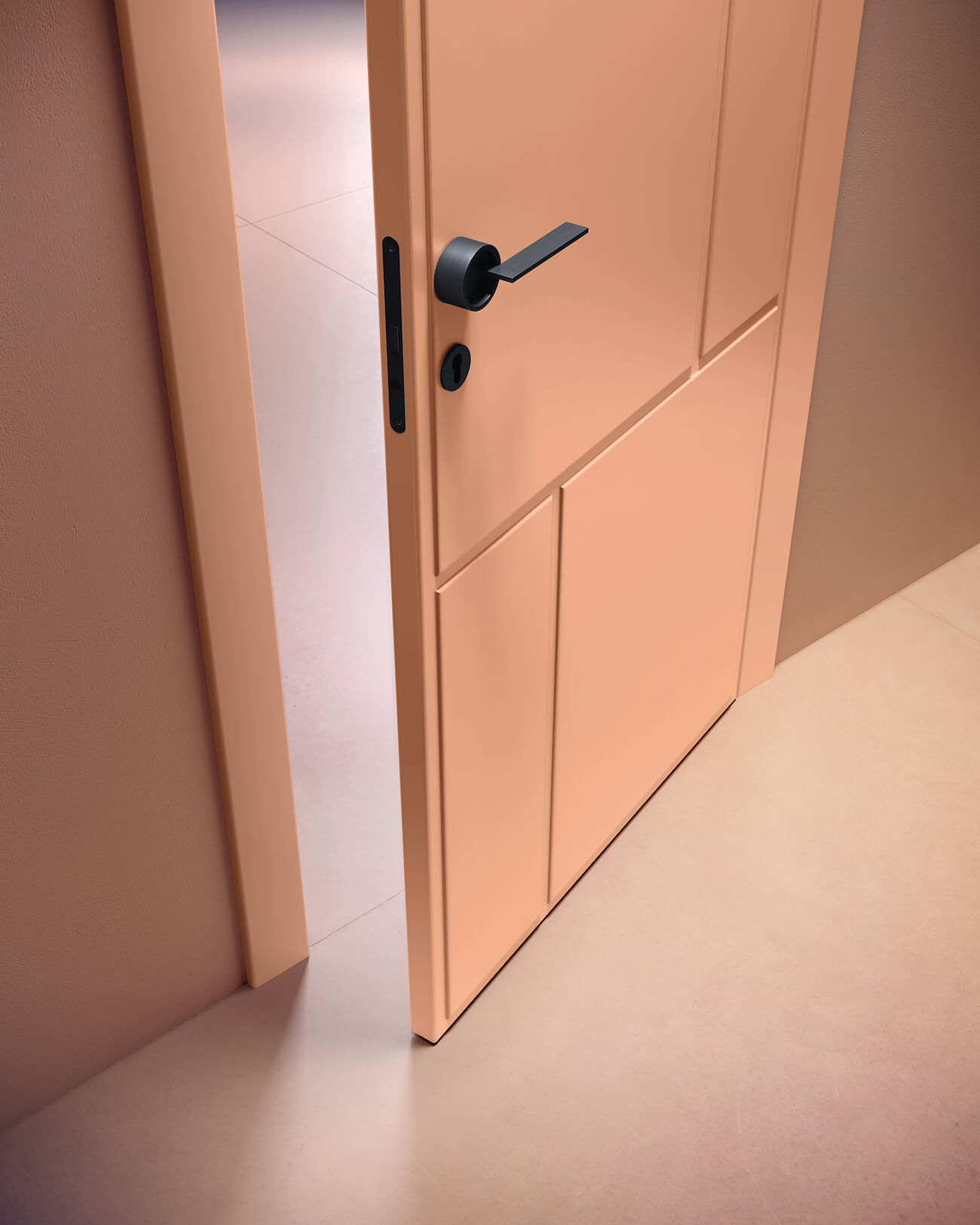 Porta da interni Garofoli collezione NOI colore di tendenza 2024 Pantone fuzzy Peach