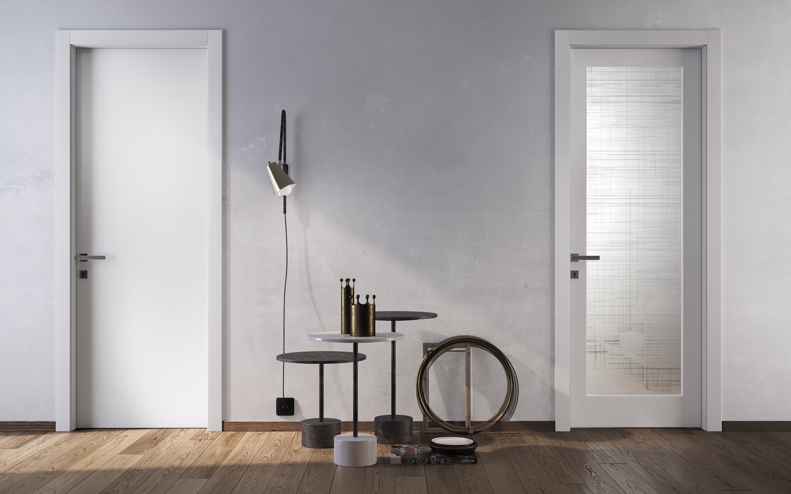 Porta laccata bianca e parquet a poro aperto Garofoli 
