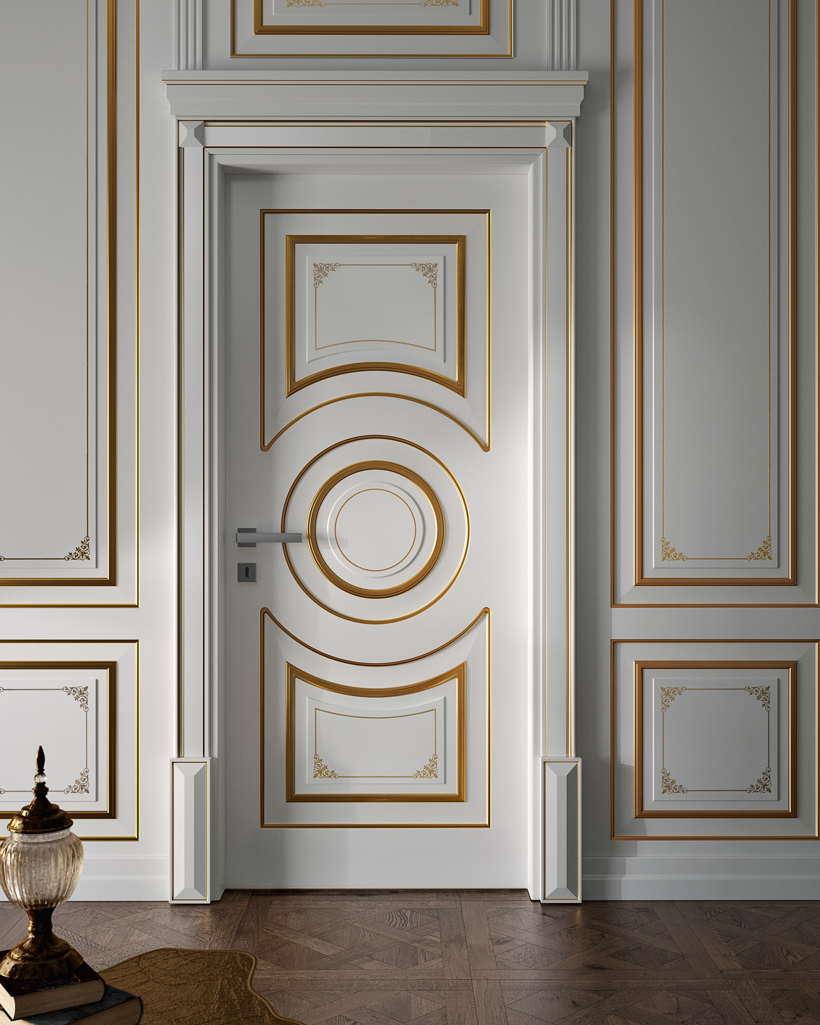 Porte pantiografata laccata con foglia oro Dorè