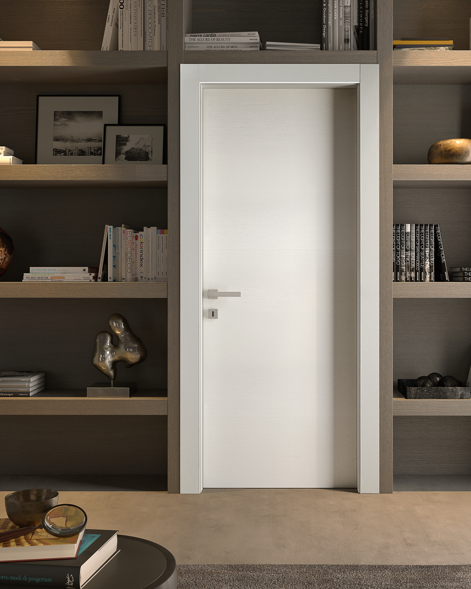 Libreria a ponte sopra porta laccata bianca liscia moderna